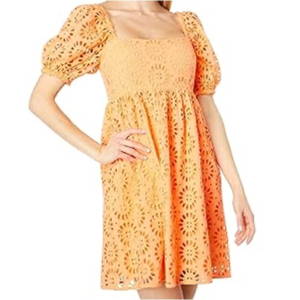 LILLY PULITZER: Kay Dress; Cantaloupe Oversized Pinwheel Eyelet, 4